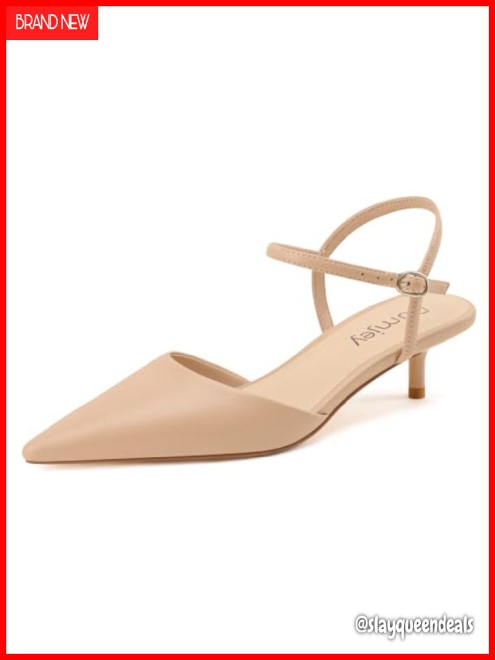 Kitten Heel Pointed Toe Pumps Faux Leather Ankle Strap